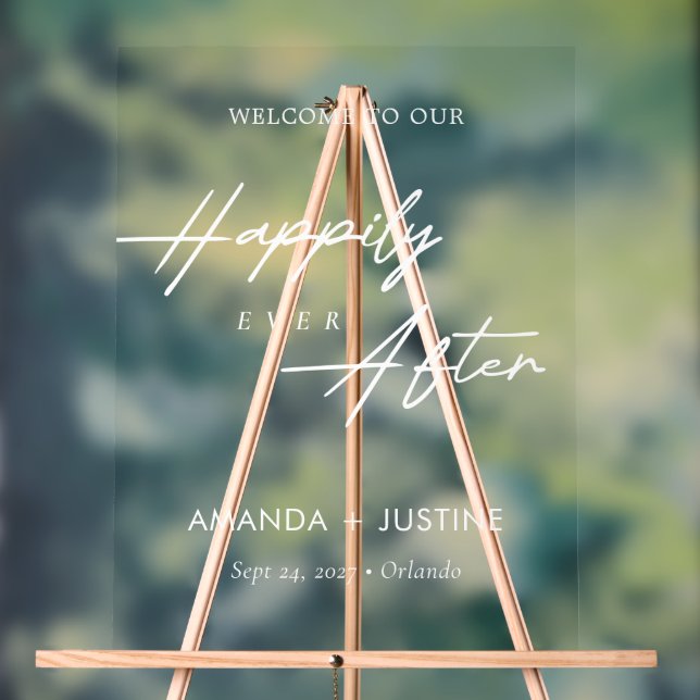 Señal Acrílica Guión Cursivo Moderno Muy Alegre Desde El Boda (Neutral )