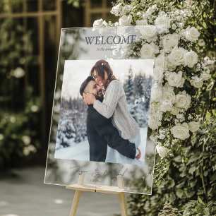 Señal Acrílica Guión de foto azul turbio de la boda de invierno
