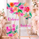 Señal Acrílica Guión floral rosa brillante bienvenida a la ducha<br><div class="desc">Guión floral rosa brillante brillante ducha de novia bienvenida signo transparente con bonito pintado a mano rosa negrita,  flores de naranja rojo y vegetación. Perfecto para el otoño con la temática de boho fiesta de la ducha de novia. Con una tipografía de escritura moderna.</div>