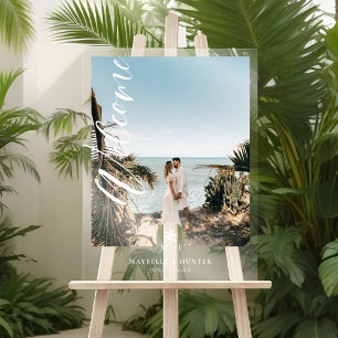 Señal Acrílica Guión mínimo de bienvenida Boda de foto Palm Monog