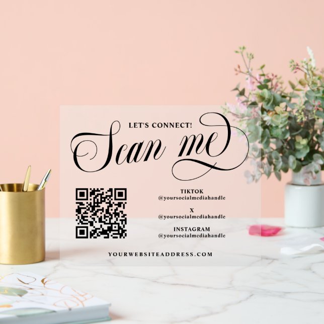 Señal Acrílica Guión Rápido Escanear Mi Código QR Medios Sociales (Boda)