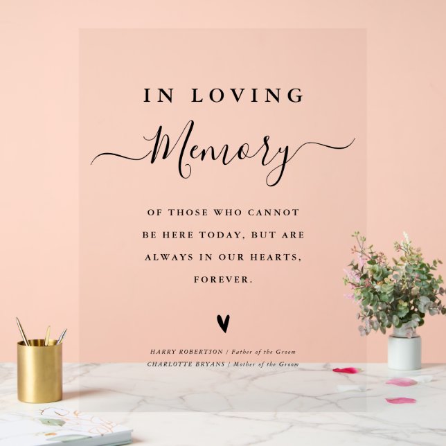 Señal Acrílica guión simple en la memoria amorosa (Boda)