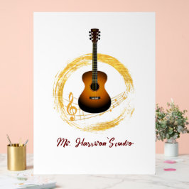 Señal Acrílica Guitar Studio Elegante Rótulo acrílico blanco