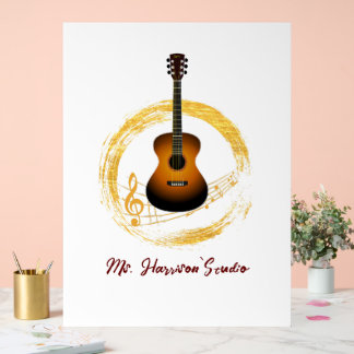 Señal Acrílica Guitar Studio Elegante Rótulo acrílico blanco