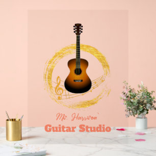 Señal Acrílica Guitar Studio Elegante Rótulo acrílico transparent