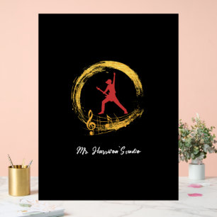 Señal Acrílica Guitar Studio Rótulo acrílico negro moderno