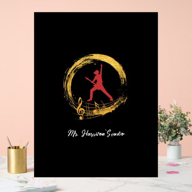 Señal Acrílica Guitar Studio Rótulo acrílico negro moderno (Boda)