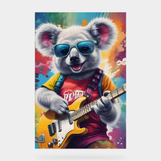 Señal Acrílica Guitarra de Koala, grafitis de rock