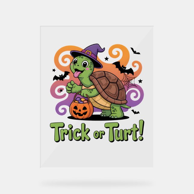 Señal Acrílica Halloween con tortuga divertida y truca (Anverso)