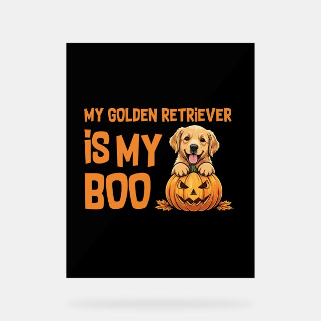 Señal Acrílica Halloween de Golden Retriever (Anverso)
