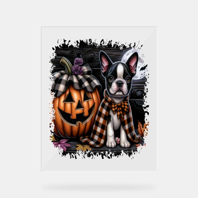Señal Acrílica Halloween del perro de Boston Terrier (Anverso)