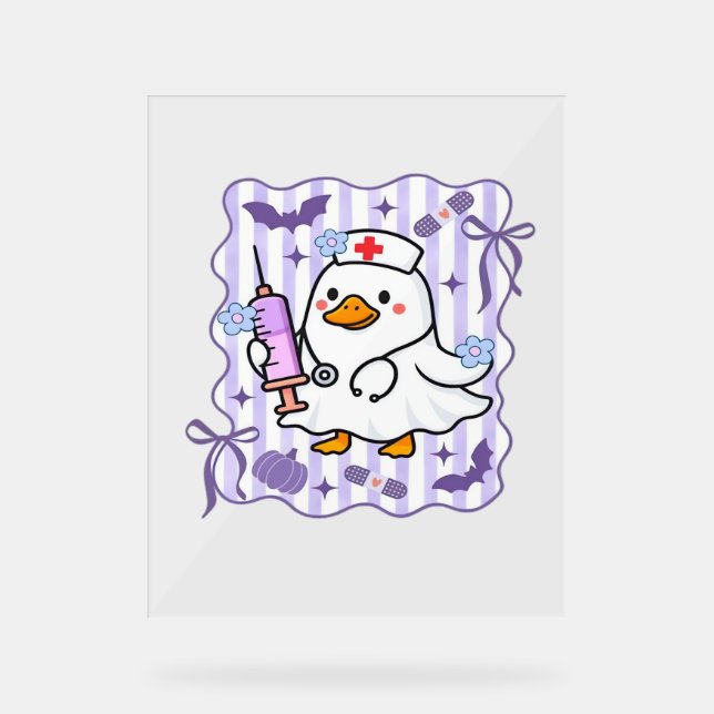 Señal Acrílica Halloween otoño morada Coquette enfermera de oca (Anverso)