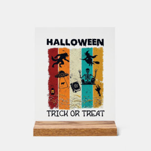 Señal Acrílica Halloween Truco o Trato Hombre Lobo Bruja Esquelet