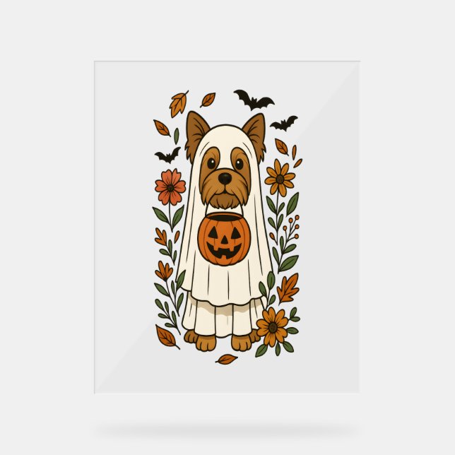 Señal Acrílica Halloween Yorkshire Terrier Floween (Anverso)