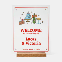 Señal Acrílica Hand Drawn Red Playful Whimsical Wedding Welcome