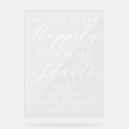 Señal Acrílica Happily Ever After Starts Here Wedding Welcome