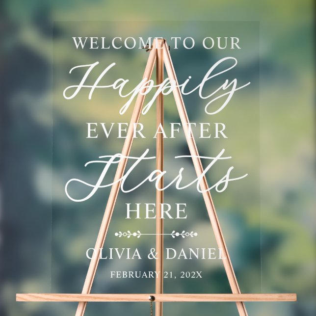 Señal Acrílica Happily Ever After Starts Here Wedding Welcome (Neutral )