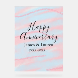 Señal Acrílica Happy anniversary wedding name date year pastel