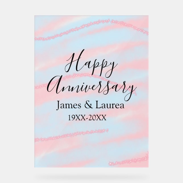 Señal Acrílica Happy anniversary wedding name date year pastel  (Anverso)