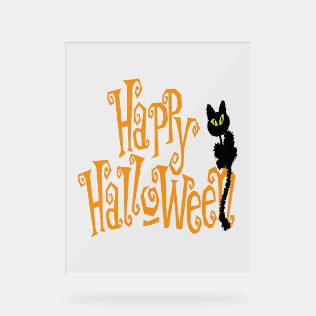 SEÑAL ACRÍLICA HAPPY HALLOWEEN CAT (Anverso)