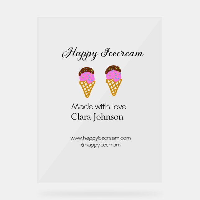 Señal Acrílica Happy Icecream add name website social media  (Anverso)