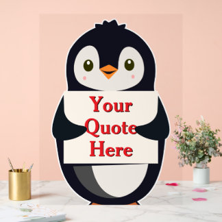 Señal Acrílica Happy penguin holding a sign to personalize