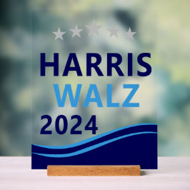 Señal Acrílica Harris Walz 2024 para President Blue Wave