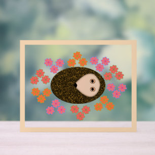 Señal Acrílica Hedgehog y flores somnolientas