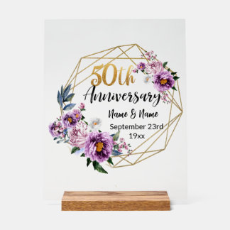 Señal Acrílica Hermoso Aniversario Número 50 Personalizado
