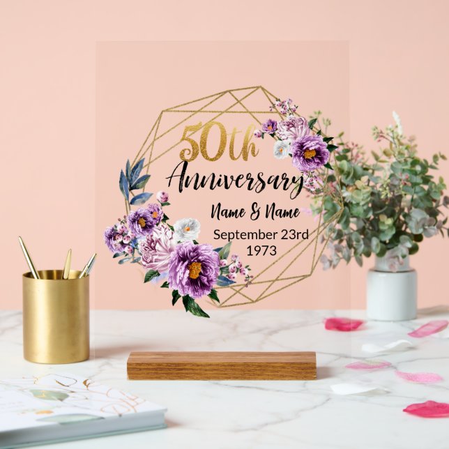 Señal Acrílica Hermoso aniversario personalizado 50 (Boda)