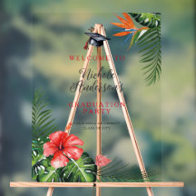 Hermoso signo de bienvenida de graduación tropical