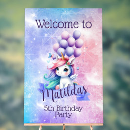 Señal Acrílica Hermoso unicornio con signo de bienvenida de globo