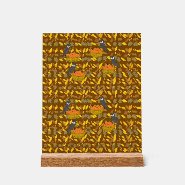 Señal Acrílica Hibou et Citrouilles d'Automne – Déco de Table (Anverso)