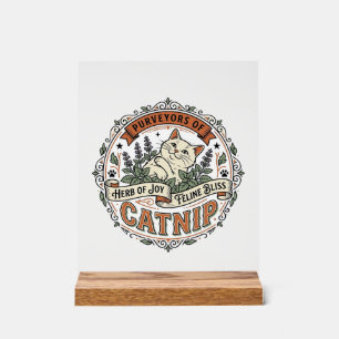 Señal Acrílica Hierba Gata Gato Hierba Vintage Vector Arte Diseño