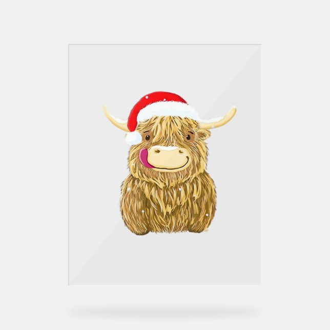 Señal Acrílica Highland Cow Merry navidad camiseta de nieve Essen (Anverso)