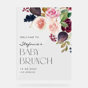 Señal Acrílica Higos botánicos y flores de borgoña Baby Brunch