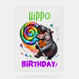 Señal Acrílica Hippo Cumpleaños Alegre, Colorida Bañera de Vela |