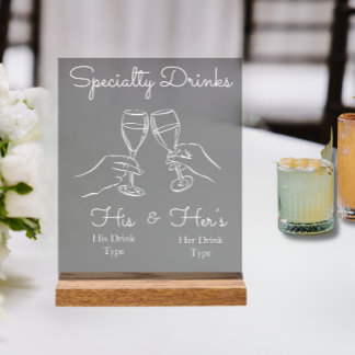 Señal Acrílica His & Hers Drinks - Special Wedding Drink Bar Sign