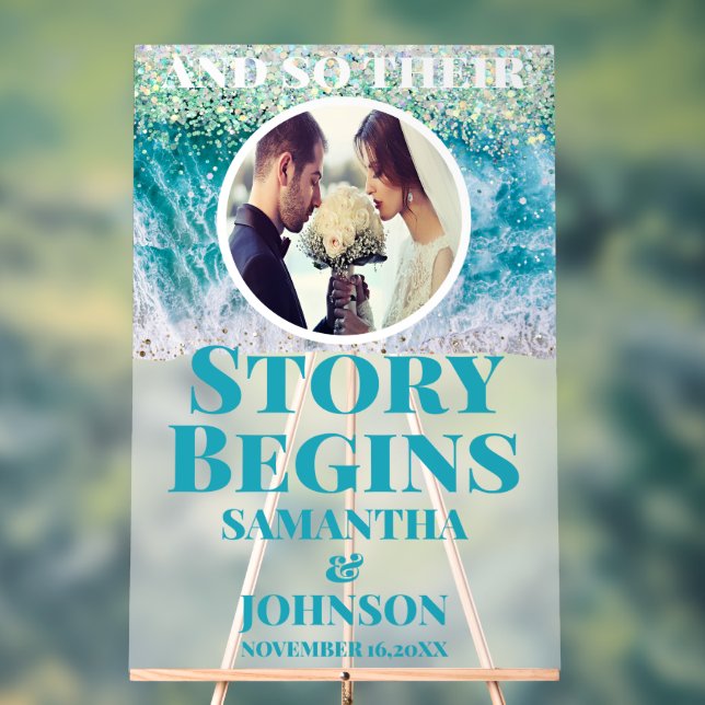 Señal Acrílica Historia empañada comienza Bienvenida a la boda de (Neutral )