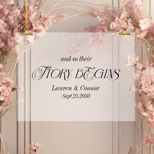 Señal Acrílica Historia moderna y elegante comienza blanco Boda