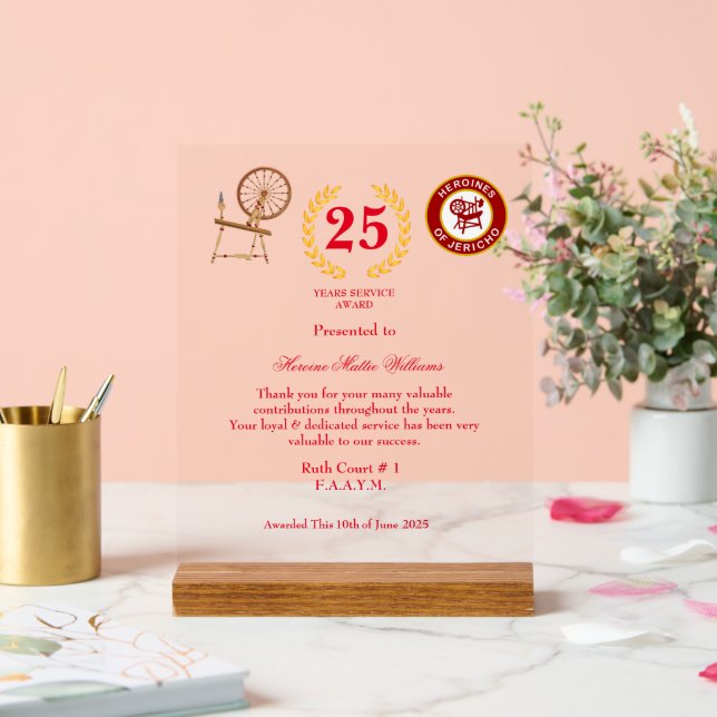 Señal Acrílica HOJ Years Services Award (Boda)