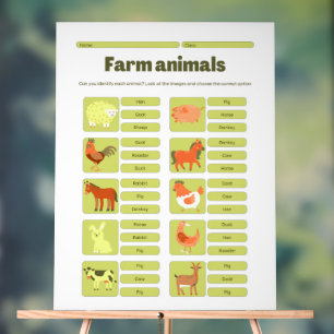 Señal Acrílica Hoja de trabajo para aprender a identificar animal