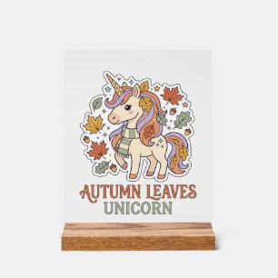 Señal Acrílica Hojas de Otoño Unicornio Diseño Gráfico Merch Unic