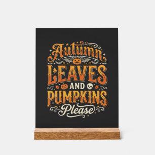 Señal Acrílica Hojas de Otoño y Calabazas Diseño de Halloween Por