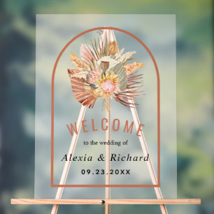 Señal Acrílica Hojas de palma secas terracota boda escarchado