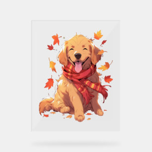 Señal Acrílica Hojas otoñales del perro otoñal