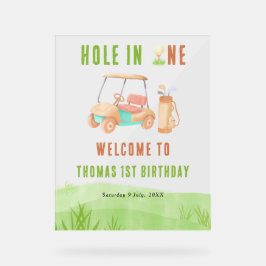 Señal Acrílica Hole In One Golf Welcome Birthday Party