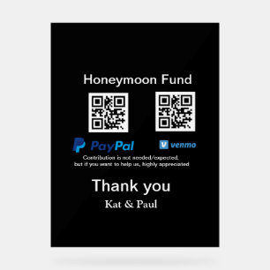 Señal Acrílica Honeymoon Fund PayPal Venmo código QR gracias