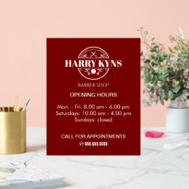 Señal Acrílica Horario de apertura de la barbería personalizado