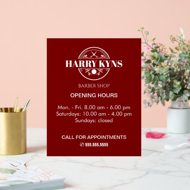 Señal Acrílica Horario de apertura de la barbería personalizado (Boda)